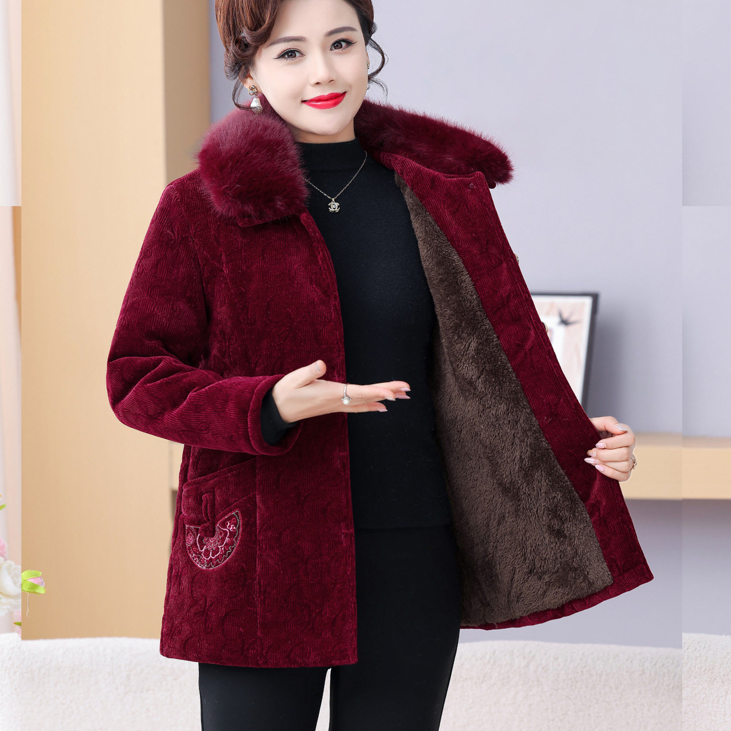 冬装新款灯芯绒棉衣女加厚棉袄