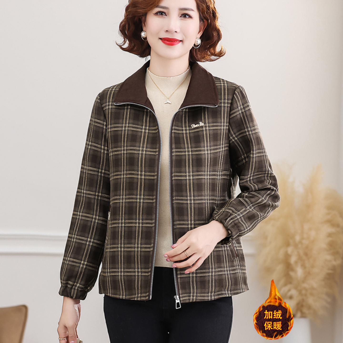 妈妈加绒加厚外套女洋气休闲夹克