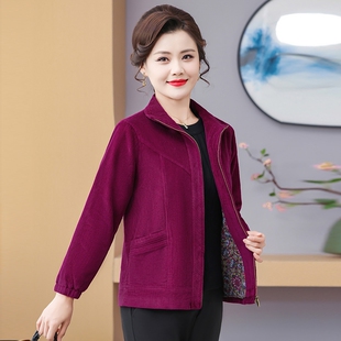 中老年灯芯绒纯棉外套短款女春秋新款洋气休闲宽松妈妈装夹克上衣