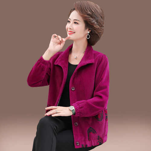 中老年人灯芯绒外套女纯棉夹克