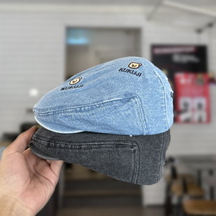 宝宝帽子春秋韩版百搭牛仔贝雷帽儿童防风保暖前进帽男女童画家帽