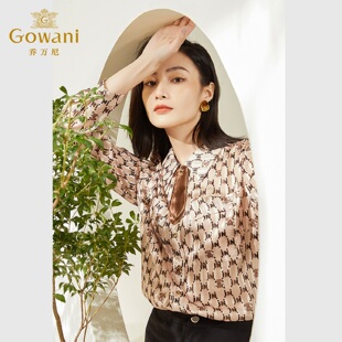 上衣显瘦百搭EF3C876 女减龄印花长袖 乔万尼高级感衬衫 2026春装