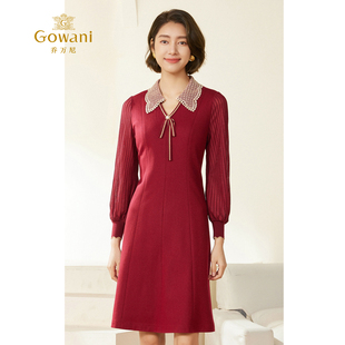 乔万尼绵羊毛连衣裙2026春款新品气质修身红色中长裙EM3E302