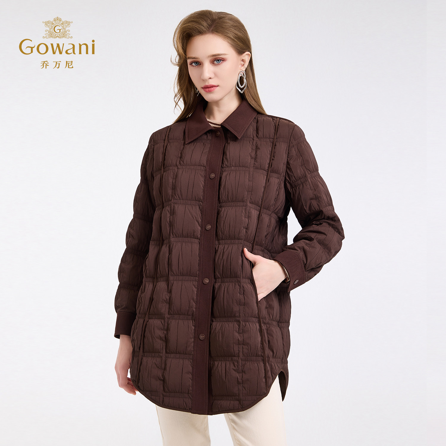 乔万尼翻领中长款白鹅绒羽绒服女冬季2025轻薄保暖外套ED4T858