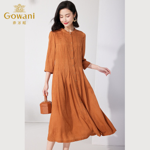 乔万尼真丝蚕桑丝连衣裙夏季新款女士修身中袖长裙ET2E236
