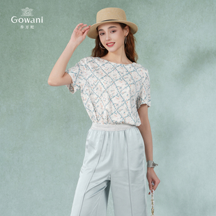 上衣女真丝印花衬衫 短袖 宽松舒适衬衣EI2C796 2025新款 乔万尼夏季