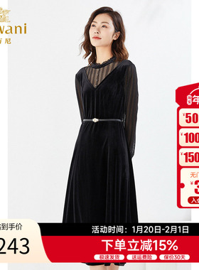 乔万尼丝绒长袖连衣裙重工蕾丝裙EI3E210501