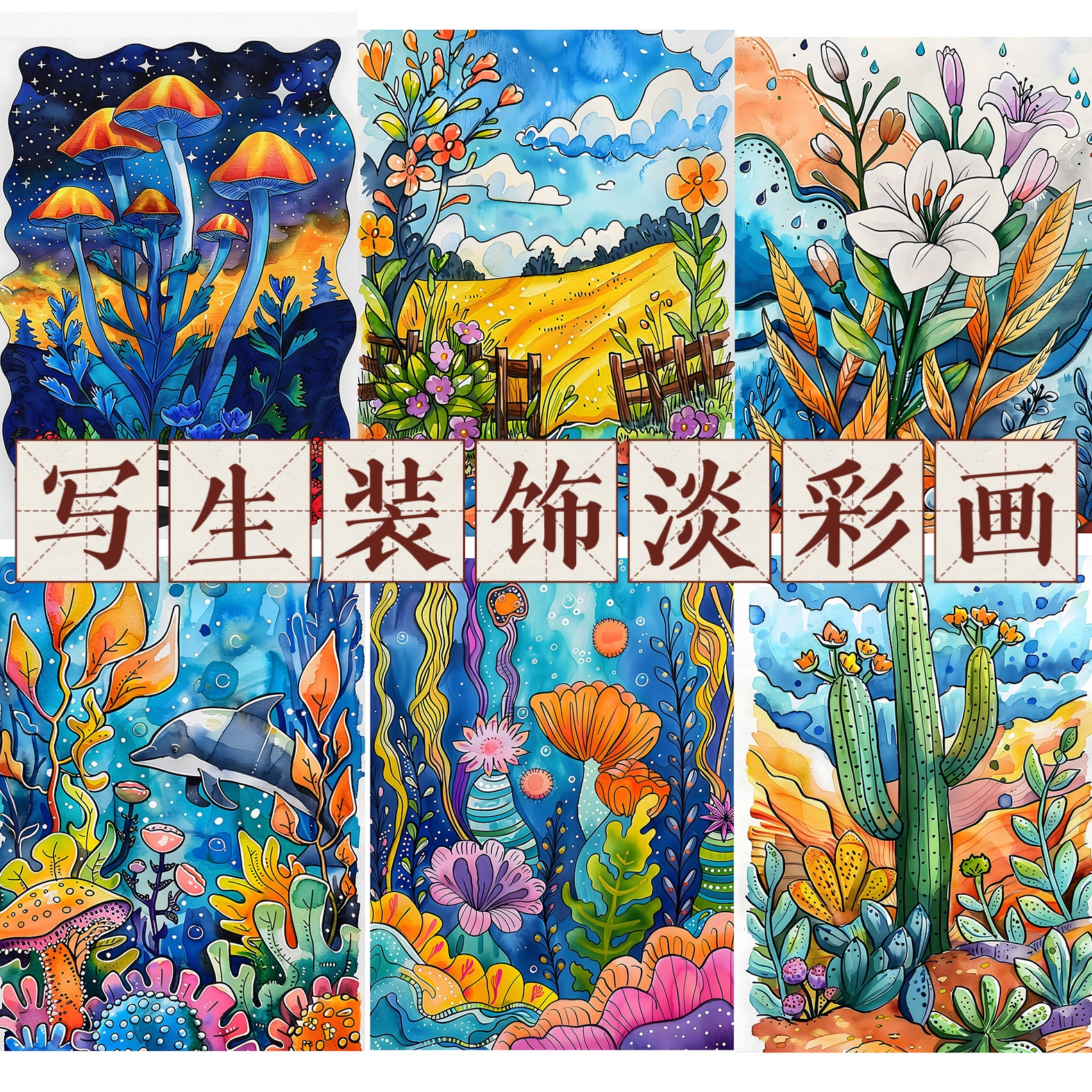 秋季《写生装饰淡彩画临摹卡》