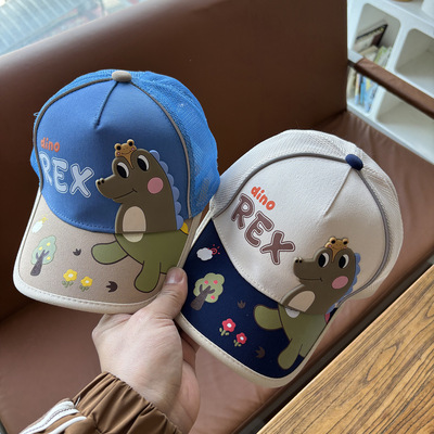 儿童帽子男童夏季网眼透气遮阳宽檐卡通恐龙棒球帽幼儿园宝宝帽子