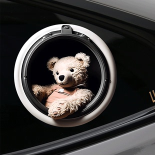 创意装 汽车贴纸划痕遮挡遮盖3d立体车贴可爱小熊个性 饰油箱盖车贴