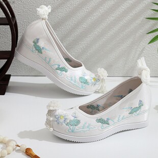 青荷古风汉服鞋子女绣花鞋内增高弓鞋搭配明制宋制布鞋翘头履