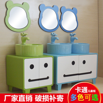 幼儿园儿童洗手盆组合卡通洗漱浴台上盆浴室柜彩色双盆洗脸盆落地
