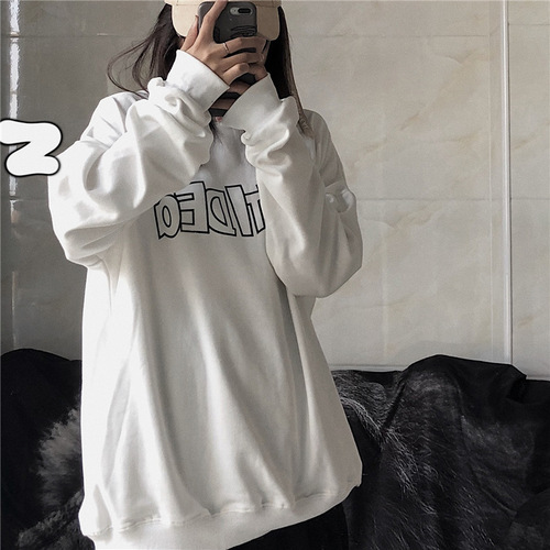 2022 autumn new loose letter printing round neck long-sleeved sweater female student thin coat clothes women