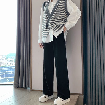 Wick composite cashmere wide leg pants for women in spring and autumn with high waist and loose straight tube and plush floor mopping pants in autumn and winter