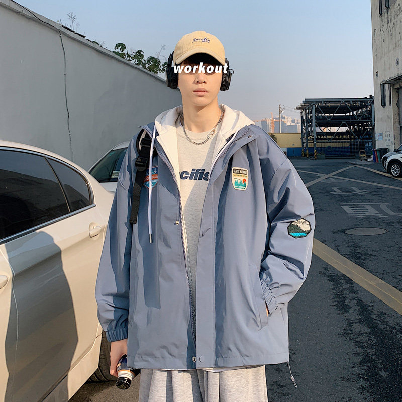 2023年春季新款假两件夹克男士刺绣连帽外套A266-JK2223-P80图片