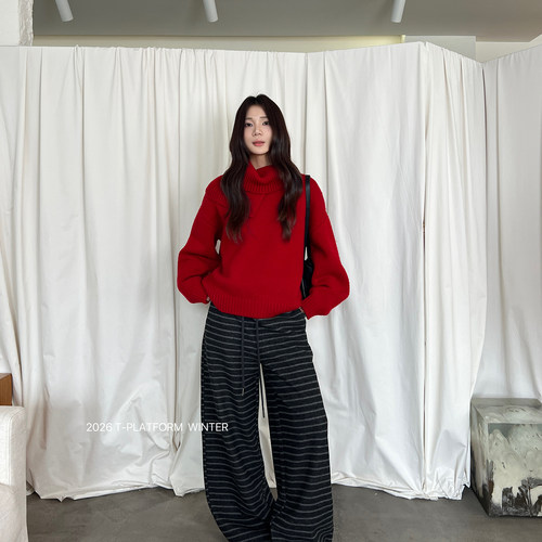 T-PLATFORM-26212-1十三行加厚奥粒绒糯米弯刀裤女高腰宽松休闲裤