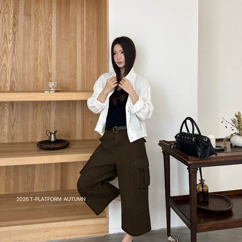 T-PLATFORM-26159十三行七分裤小个子女秋高腰直筒显瘦休闲裤