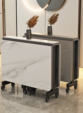 简约现代岩板折叠餐桌家用小户型超薄多功能可移动长方形吃饭桌子