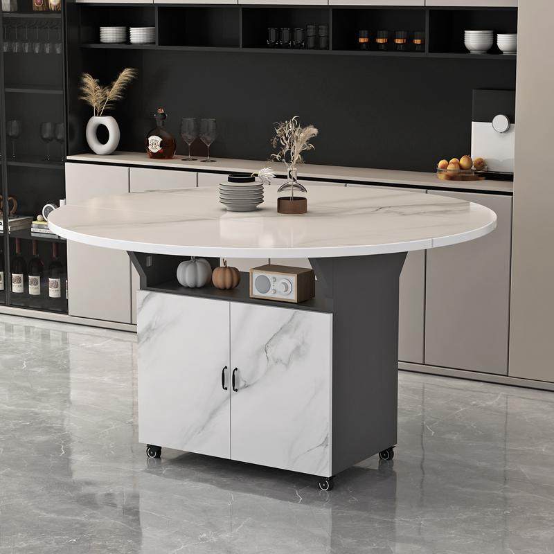 新款折叠餐桌超薄家用圆形简易饭桌可伸缩移动多功能吃饭小圆桌子