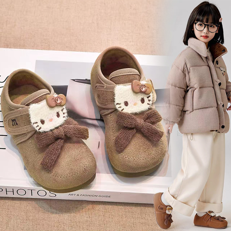 女童加绒小皮鞋软底防滑豆豆鞋