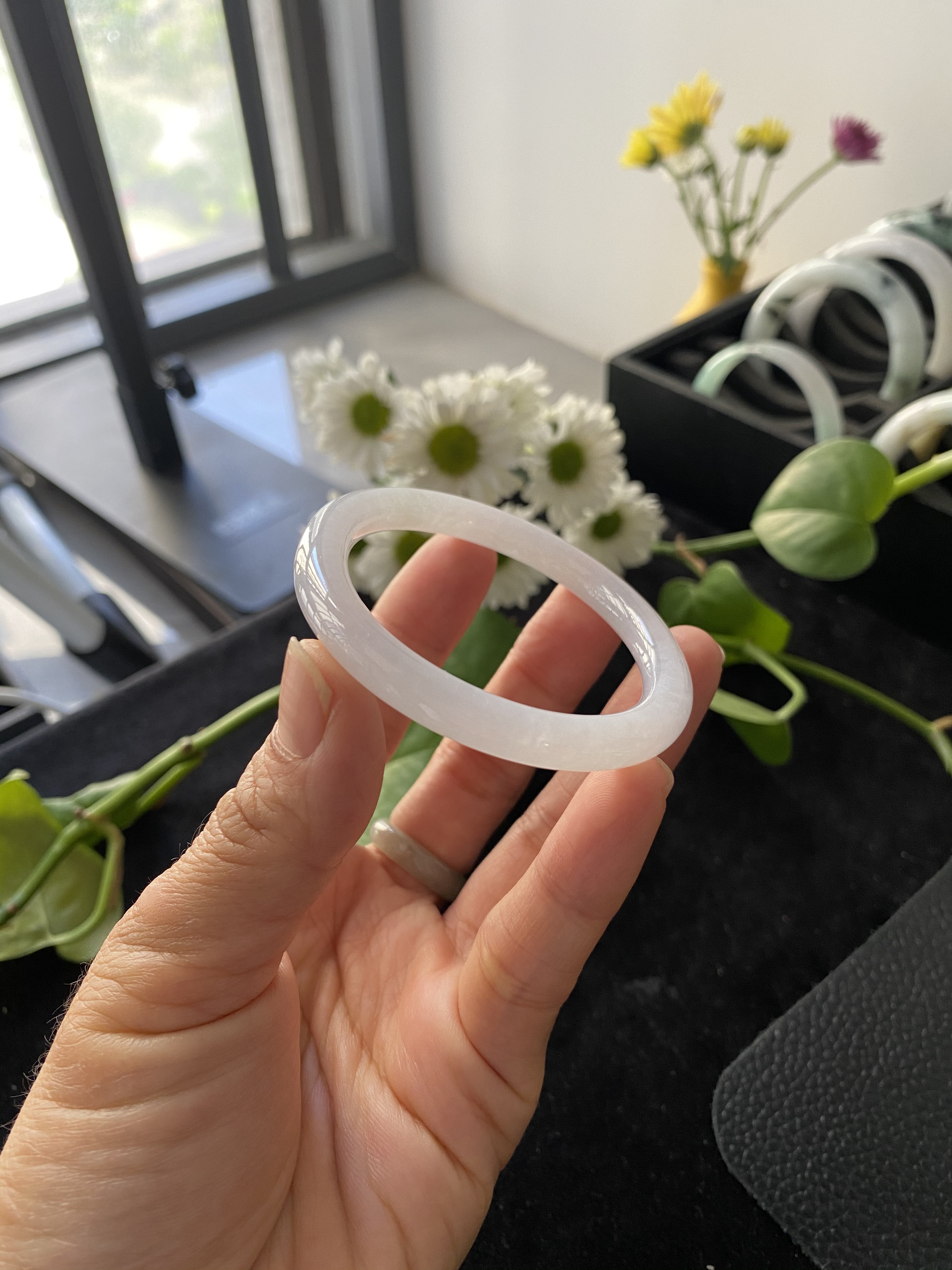 天然翡翠缅甸天然A货冰细糯53贵妃白月光翡翠手镯正品