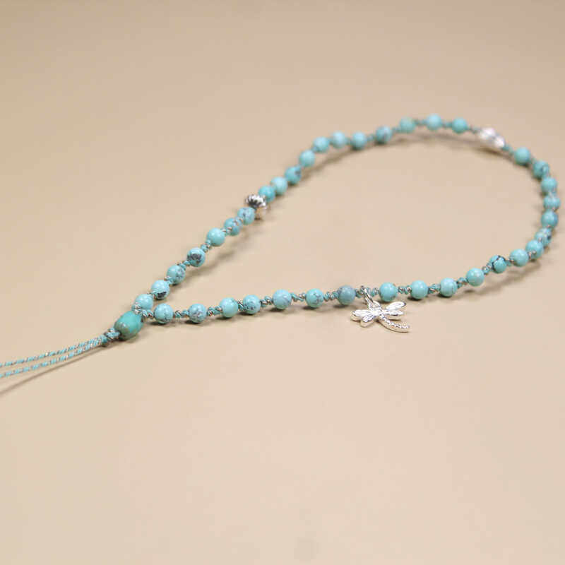 天然绿松石手机链女挂绳短手腕挂坠纯银吊坠手工编绳防摔玉石挂件