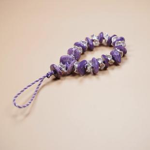 天然紫龙晶手机挂件女碎石链包包钥匙扣绳925银挂饰短指环扣挂绳