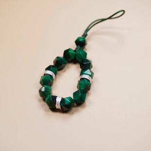 绿虎眼石手机指环扣925银挂饰手工编绳转运挂坠男女挂件手机链短