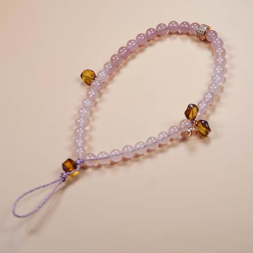 天然粉水晶手机链女短手腕挂绳琉璃串珠挂饰原创手工编绳水晶挂件