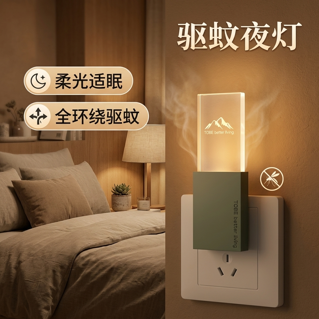 小冰砖USB驱蚊器插电式卧室睡眠灯柔光不刺眼全环绕超声波驱蚊灯