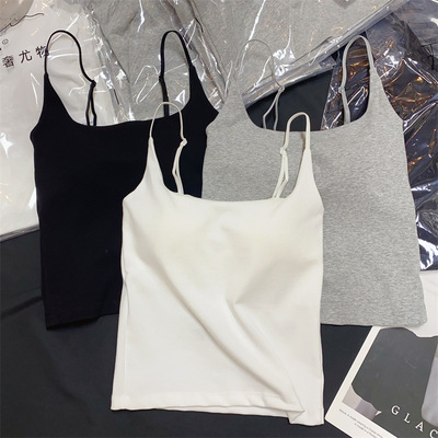 春夏女吊带背心美背内衣内搭打底衣纯棉韩系运动抹胸一体杯防走光