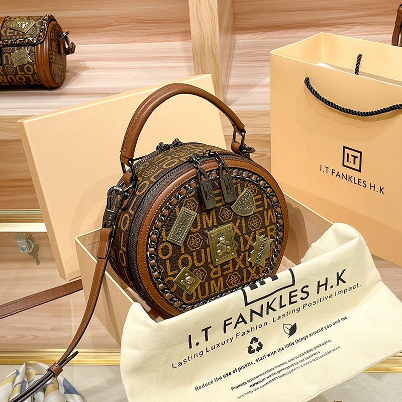 CITEX LV官方旗舰店香港品牌真皮圆饼包包女2025新款时尚百搭单肩