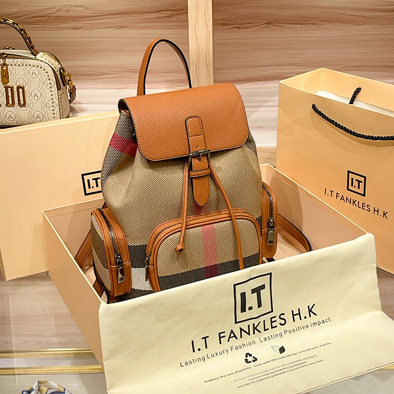 CITEX LV官方旗舰店香港代购真皮格子双肩包包女士2025新款高级感