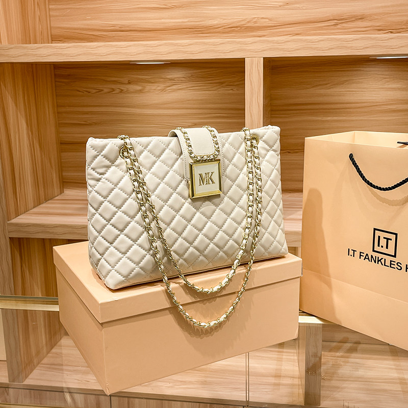 CITEX LV官方旗舰店香港真皮小香风菱格链条包女春夏大容量托特包