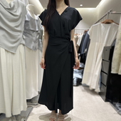 TARU法式 收腰显瘦长裙潮 气质蝙蝠袖 系带V领黑色连衣裙女夏季 新款