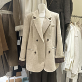 高级感通勤拼接袖 SALMOKA夹棉加厚呢料西装 外套女韩版 毛呢小西服