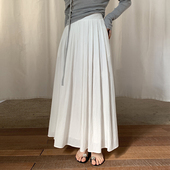 ONE松紧腰白色天丝百褶半身长裙女春新款 高质感飘逸大裙摆a字裙