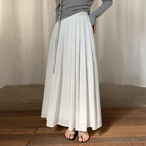 FONE松紧腰天丝百褶半身长裙