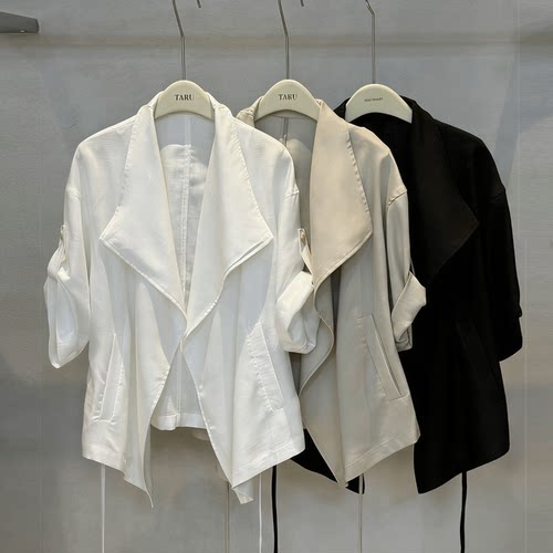 TARU夏季棉麻透气宽松短袖外套