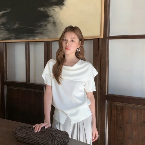 FONE气质斗篷开叉短袖针织衫