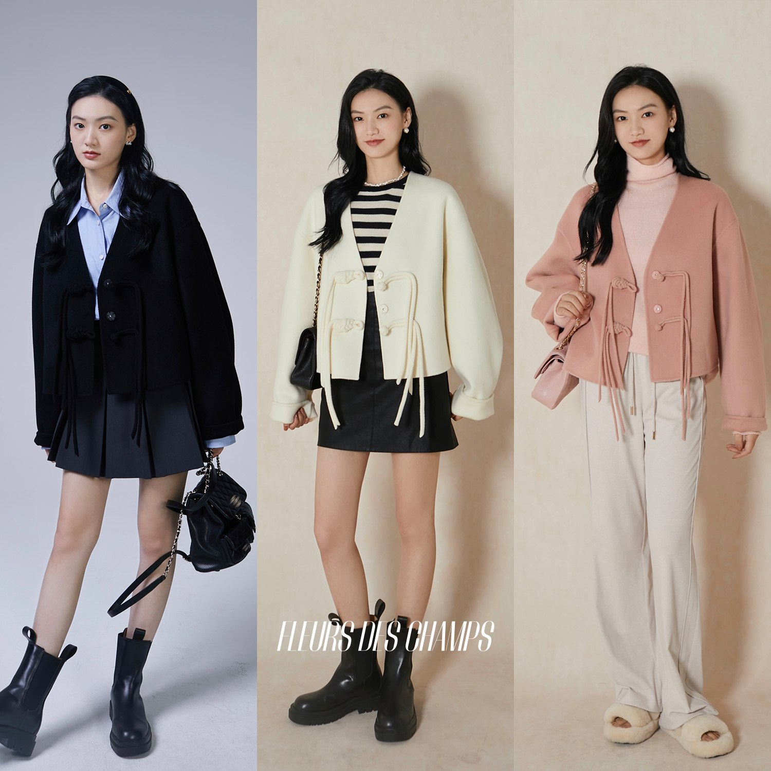 Fleurs des champs 盘扣双面呢外套