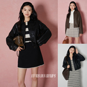 Fleurs des champs翻领休闲PU皮衣外套