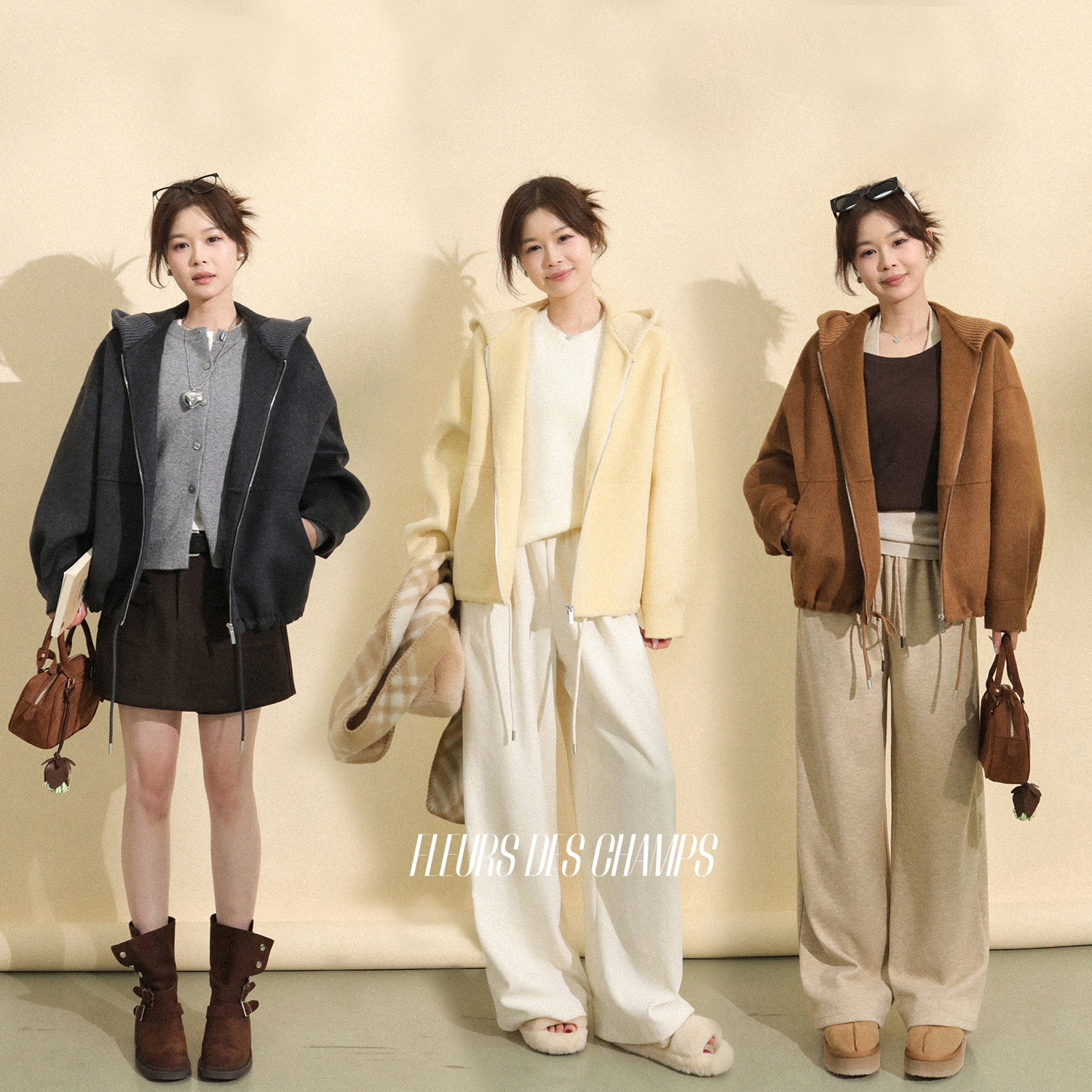 Fleurs des champs 连帽双面呢大衣外套