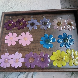 原创花瓣真花格桑花幸福花植物手作创意夸张天然滴胶植物花卉耳环