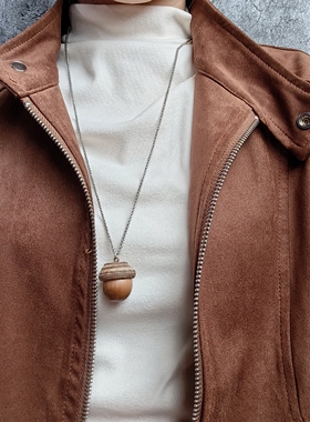 橡果民族风中草药链钛钢男女项链锁骨链长款毛衣链吊坠果实项链