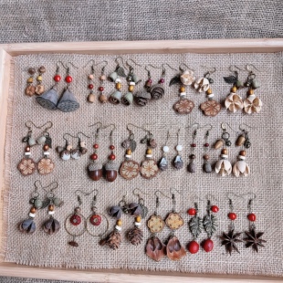 原创手作植物果实耳环森系松果文艺民族风中药干果小众创意耳饰女