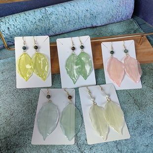 真叶脉树叶滴胶金刚叶长款修脸型小清新创意小众真树叶植物耳环女