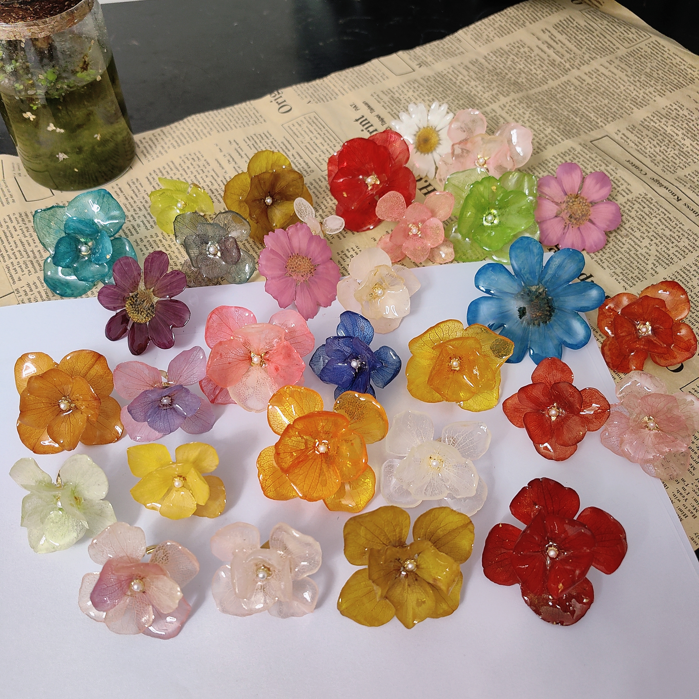 原创手作干花真花滴胶戒指小众森系法式复古真花开口戒特色戒指女