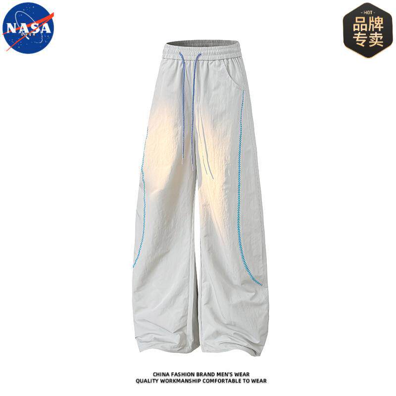 NASA品牌高质量夏季阔腿直筒弯刀裤情侣百搭休闲速干工装运动长裤
