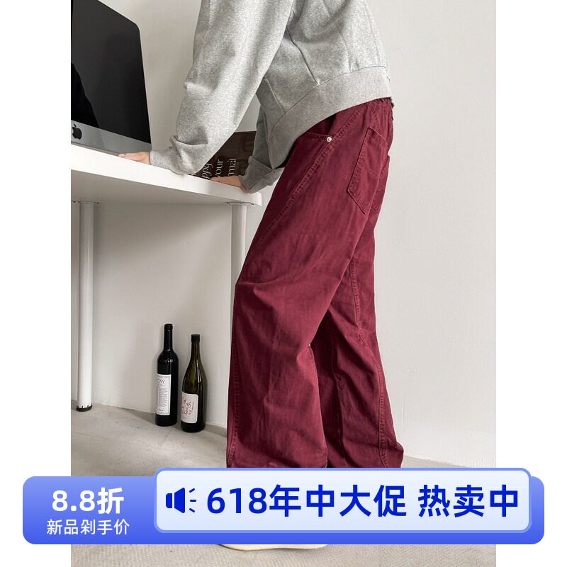 美式拼接微喇牛仔裤男春季高街大码水洗休闲长裤cleanfit工装裤子